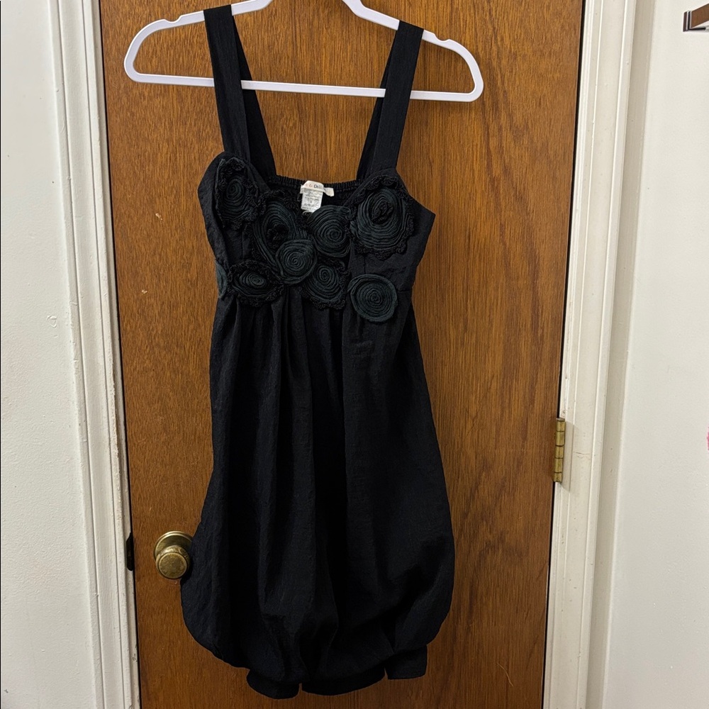 Black Sleeveless Dress with Floral Accents